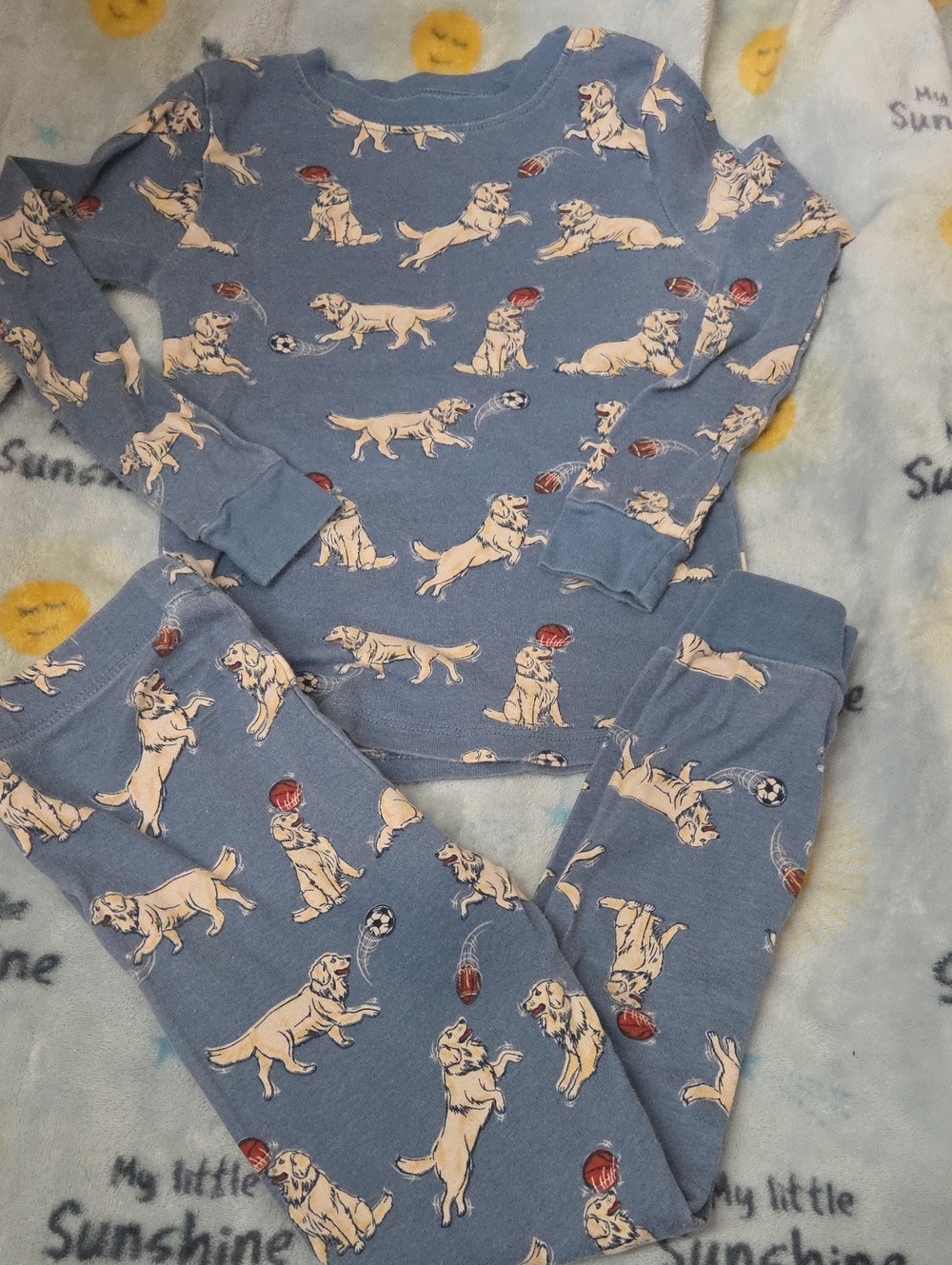 Blue Dog-Print Kids Pajama Set – Long Sleeve Top & Pants